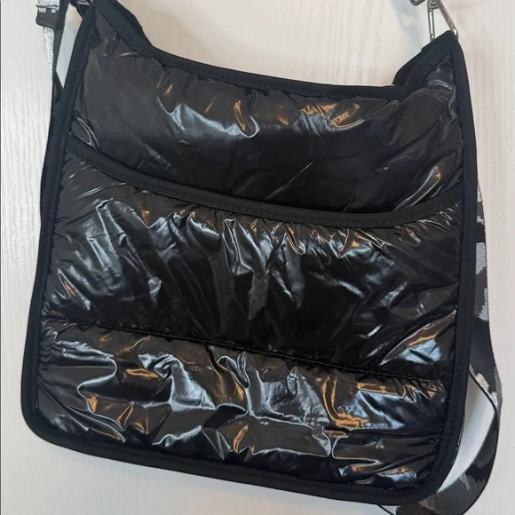 Ah-dorned Patent Black Quilted Shoulder Bag 2 Straps - Picture 5 of 15